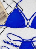 Blue Hollow Out O-Rings Cami Halter Bikini Two Piece Set