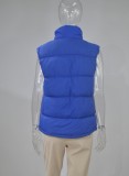 Dk-Blue Turndown Collar Zipper Sleeveless Bread Jacket