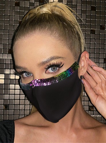 Sparkly Multicolor Beaded Black Trendy Face Mask