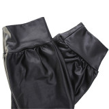 Black Leather Crop Tank and High Waist Pants with Pocket 2PCS Set