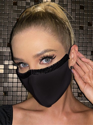 Sparkly Black Beaded Trendy Face Mask