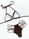 Brown Hollow Out O-Rings Cami Halter Bikini Two Piece Set