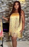 Yellow Cami Sleeveless Fringe Mini Dance Dress