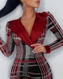 Print Pu Leather V-Neck Turndown Collar Slinky Mini Dress