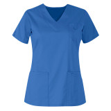 White Short Sleeve V Neck Nurse's Pocket Scrubs Top