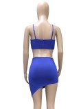 Blue Cami Cut Out Mesh Patch O-Ring Irregular Sheath Mini Dress