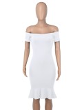 White Off Shoulder Short Sleeve Sheath Mermaid Midi Dress