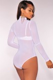 White Turtleneck Long Sleeve See Through Slim Fit Bodysuit