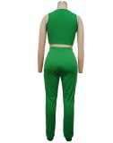 Green Sleeveless Crop Top And High Waist Pants2PCS Sets