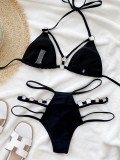 Black Hollow Out O-Rings Cami Halter Bikini Two Piece Set