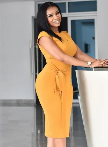 Yellow Cap Sleeve Midi Belt Dress