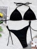 Black Cami Halter High Cut Bikini Two Piece Set
