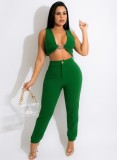 Green Sleeveless Crop Top And High Waist Pants2PCS Sets