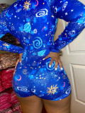 Plus Size  Starry Sky Blue Print Pajamas Romper