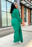 Plus Size Green Irregular Long Slit Evening Dress