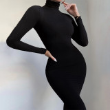 Black Long Sleeve High Neck Skinny Jumpsuit