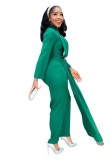 Plus Size Green Irregular Long Slit Evening Dress