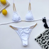 White Metal Chains Cami Halter Bikini Two Piece Set