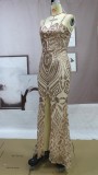 Golden Sequins Sweetheart Collar Cami Split Mermaid Maxi Dress
