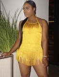 Yellow Halter Backless Cami Fringe Dance Playsuit