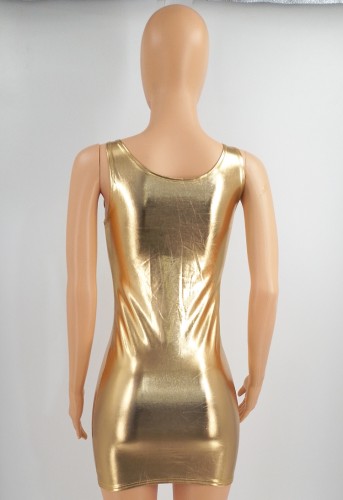 Golden Faux PU Leather Skinny Mini Tank Dress