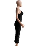 Black Single Shoulder Sleeveless Ruched Maxi Dress