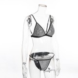 Sparkly White Rhinestone Black Cami Bikini Swimsuit 2PCS Set