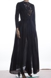 Black Lace O-Neck Long Sleeves Maxi Dress Two Piece 2PCS Set