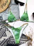 Green Tie Dye Metal Chains Cami Halter Bikini Two Piece Set