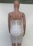 White Floral Lace Translucent Cami Slit Mini Dress