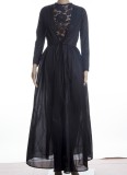 Black Lace O-Neck Long Sleeves Maxi Dress Two Piece 2PCS Set