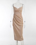 Shiny Gold Side Slit Cami Elegant Long Dress
