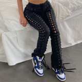 Trendy Lace Up Black Pants