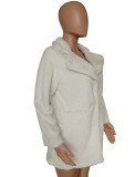 White Fleece Turndown Collar Long Sleeve Overcoat with Pocket