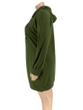 Plus Size Letter Print Green Long Sleeve Hoody Mini Sweatshirt Dress