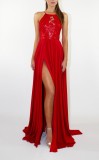 Red High Cut Lace Upper Halter Maxi Dress