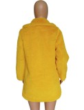 Yellow Fleece Turndown Collar Long Sleeve Overcoat with Pocket