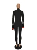 Black Flare Long Sleeves Midi Neck Jumpsuit