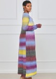 Rainbow Color Button Long Sleeves Long Cardigans