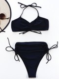 Black Drawstring Cami Bikini Two Piece Set