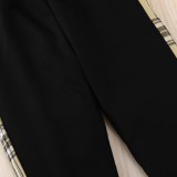 Black Side Plaid Print Elasticated Pants For Kids