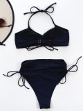 Black Drawstring Cami Bikini Two Piece Set