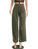 Green High Waist Wide Legges Trousers with Pocket