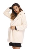 White Fleece Turndown Collar Long Sleeve Overcoat with Pocket