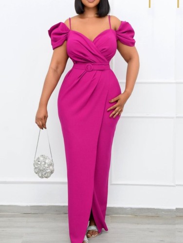 Pink Cami Sweetheart Collar Short Sleeve Maxi Dress