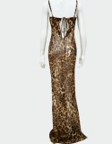 Leopard Cami Translucent Tight Maxi Dress