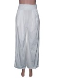 White High Waist Wide Legges Trousers with Pocket