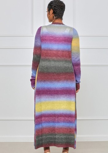 Rainbow Color Button Long Sleeves Long Cardigans