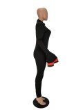 Black Flare Long Sleeves Midi Neck Jumpsuit