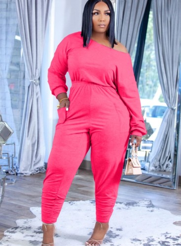 Rose Long Sleeves Stacked Blouson Jumpsuit with Pockets